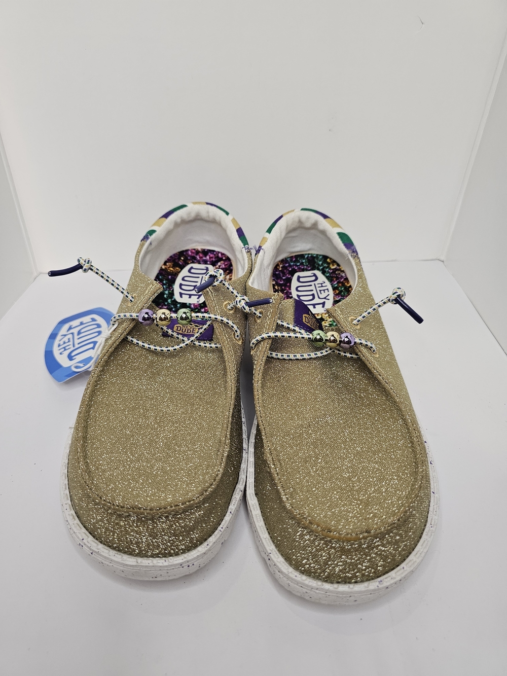 NWT Hey Dude Wendy Funk Mardi Gras Party Gold Glitter Slip On Loafers Women’s #9 - Picture 4 of 6